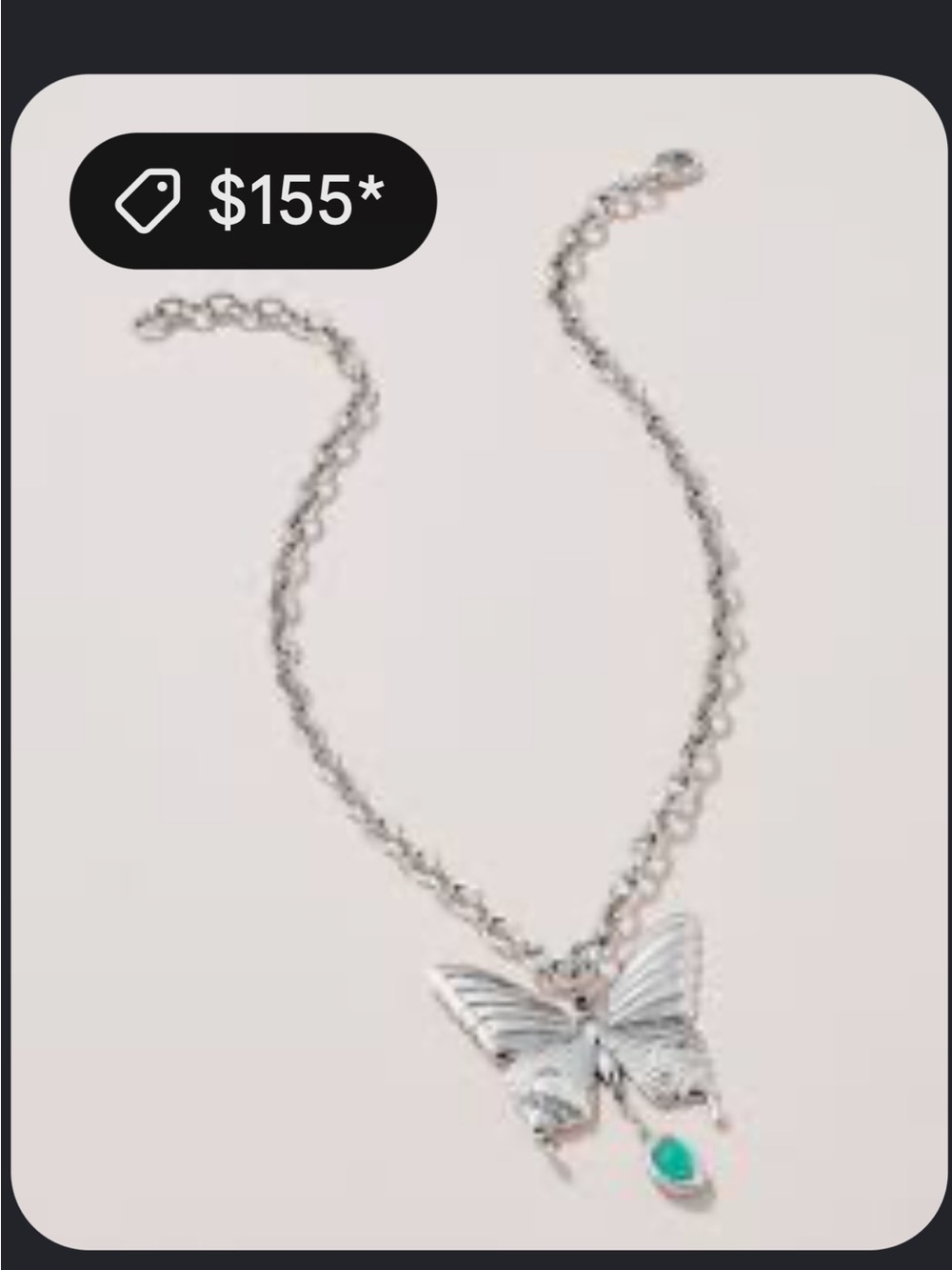 Whimsy goth Silver Butterfly Necklace with Green Stone Accent - Picture 7 of 9